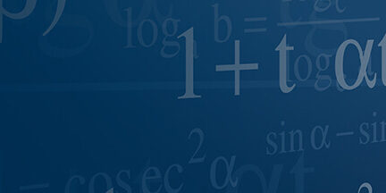 A blue background with many different equations written on it.